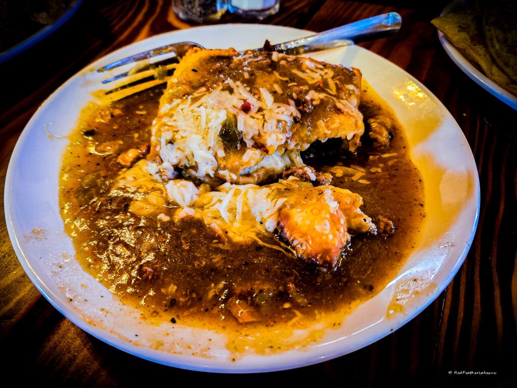 Chile Rellenos from Rigby's with their famous pork green chili as one of the Best Restaurants Red Feather Lakes, Colorado