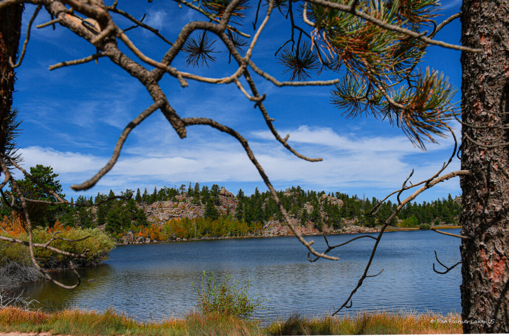 View of Lake Erie in Autumn off Larimer County Road 73c in Crystal Lakes near Red Feather Lakes, Colorado