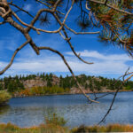 View of Lake Erie in Autumn off Larimer County Road 73c in Crystal Lakes near Red Feather Lakes, Colorado