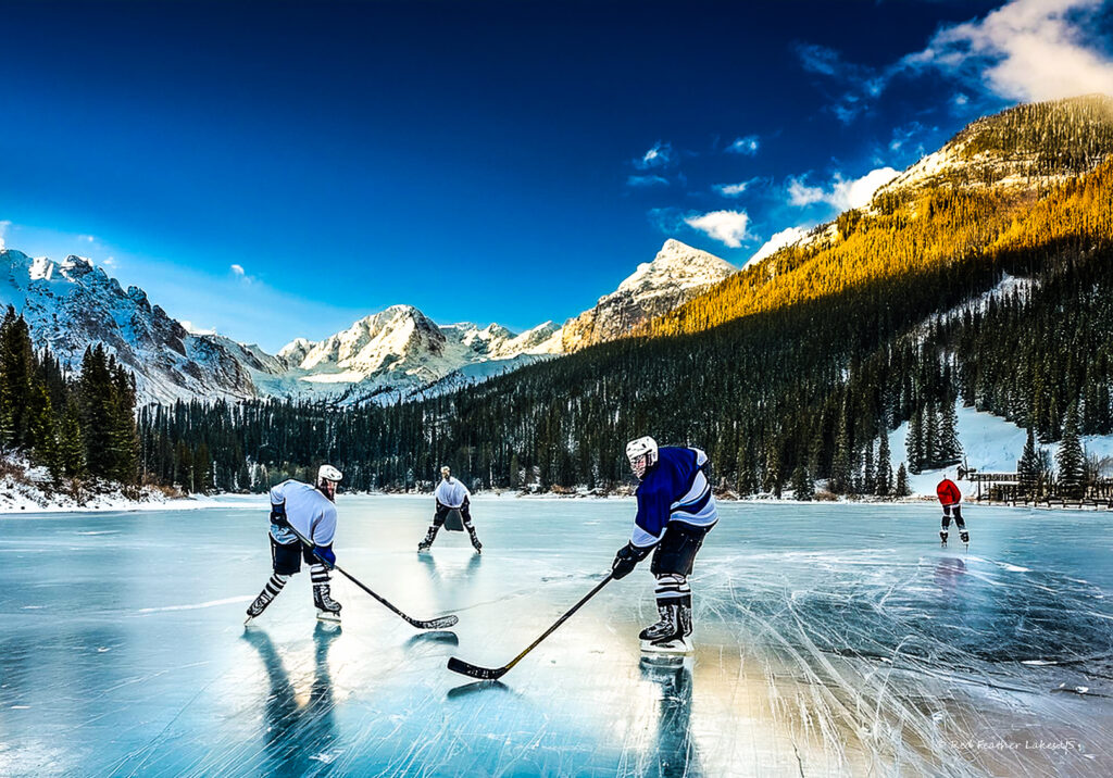 Pond Ice Hockey in the Mountains of Colorado