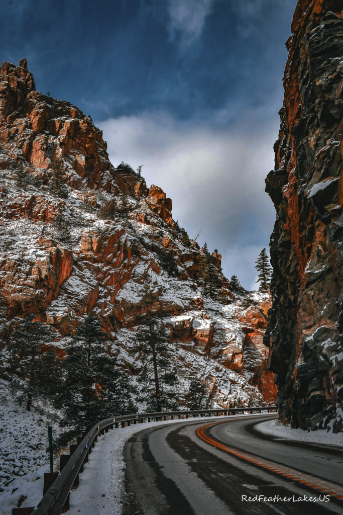Being Completely Surrounded by Dramatic Cliffs Along the Cache La Poudre Scenic Byway Creates a Feeling of Awe and Serenity in the Poudre Canyon near Fort Collins Colorado.
