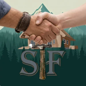 Handshake and cabin with SF initials
