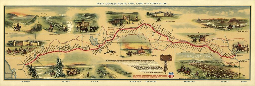 Map of the Pony Express route 1860-1861.