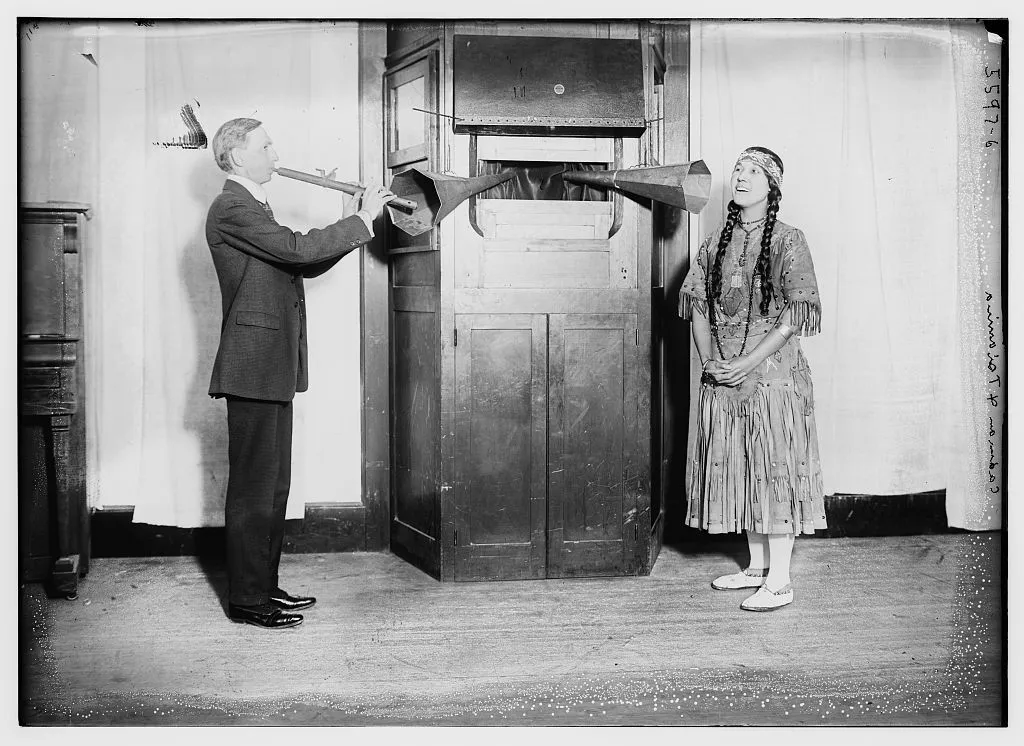 Princess Tsianina Redfeather—the legendary Native American singer and official namesake of our mountain town—records alongside composer Charles Wakefield Cadman. 