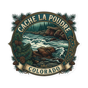 Cache La Poudre Colorado river emblem illustration