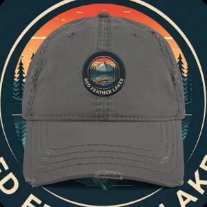 Charcoal grey Red Feather Lakes Distressed Dad Hat, front view