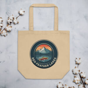 Canvas tote bag with mountain lake logo