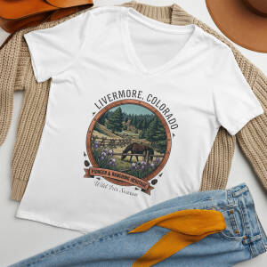 White Livermore Colorado graphic V-neck T-shirt