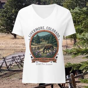 Solid white blend Livermore Colorado Women’s V-neck T-shirt, front view