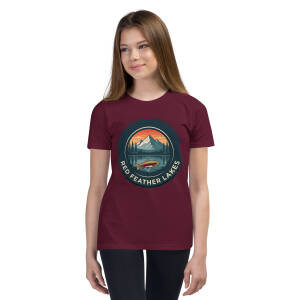 Woman wearing Red Feather Lakes graphic T-shirt