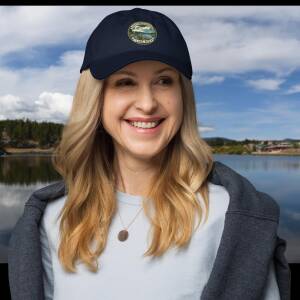 Navy Distinguished Lake Bum Colorado Dad Hat with Moose, front view