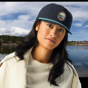 Cap navy mint Distinguished Lake Bum Red Feather Lakes Colorado Golf Rope Cap, front view