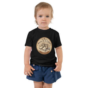 Toddler wearing black Born in a Cabin T-shirt