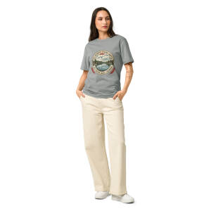 Woman wearing sage graphic Colorado landscape T-shirt