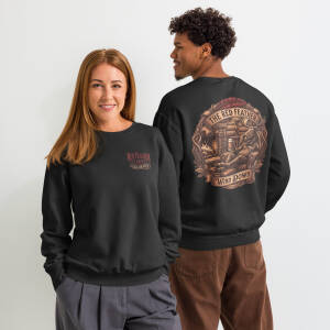 Models wearing Red Feather Lakes graphic sweatshirts