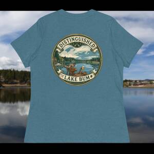 Heather deep teal Distinguished Lake Bum Women's Relaxed Tee — Red Feather Lakes, back view