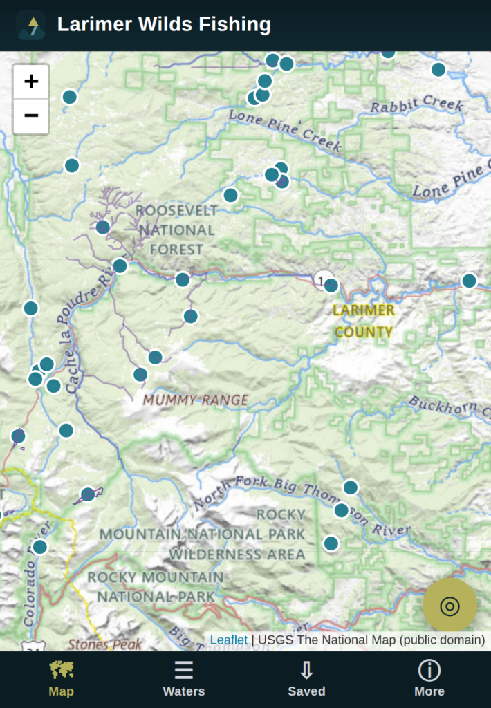 Larimer Wilds Fishing app home screen