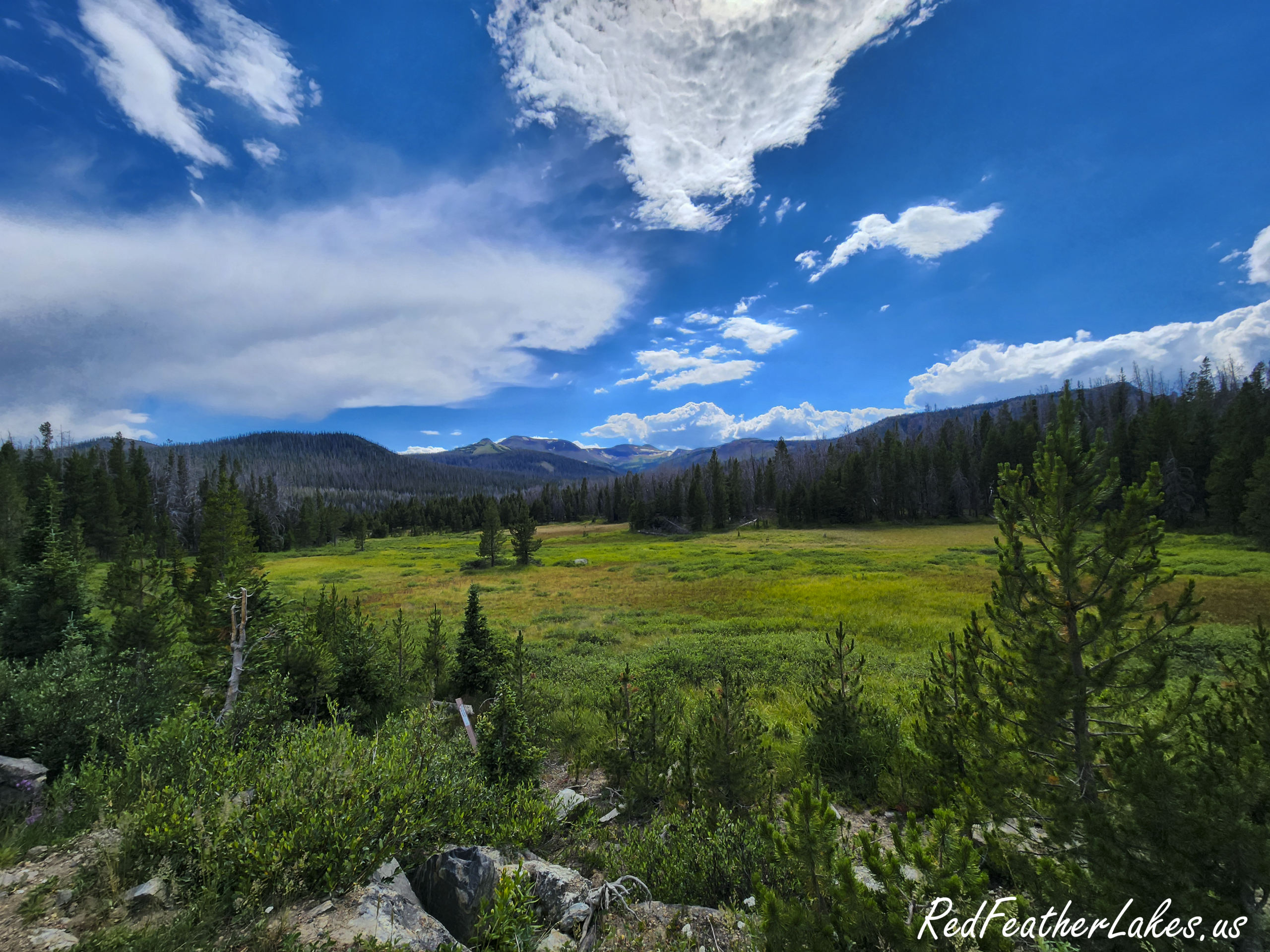 High meadow and peaks along Long Draw Road, the 12-mile dirt climb from the upper Cache la Poudre Canyon to Long Draw Reservoir